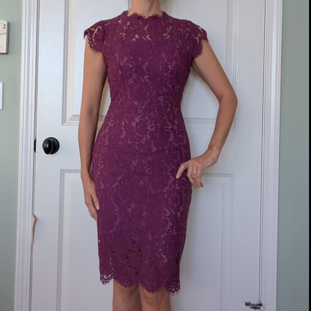Elegant Lace Sheath Dress in Plum